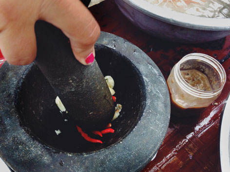 Mortar and pestle for making som tam, Thai papaya salad